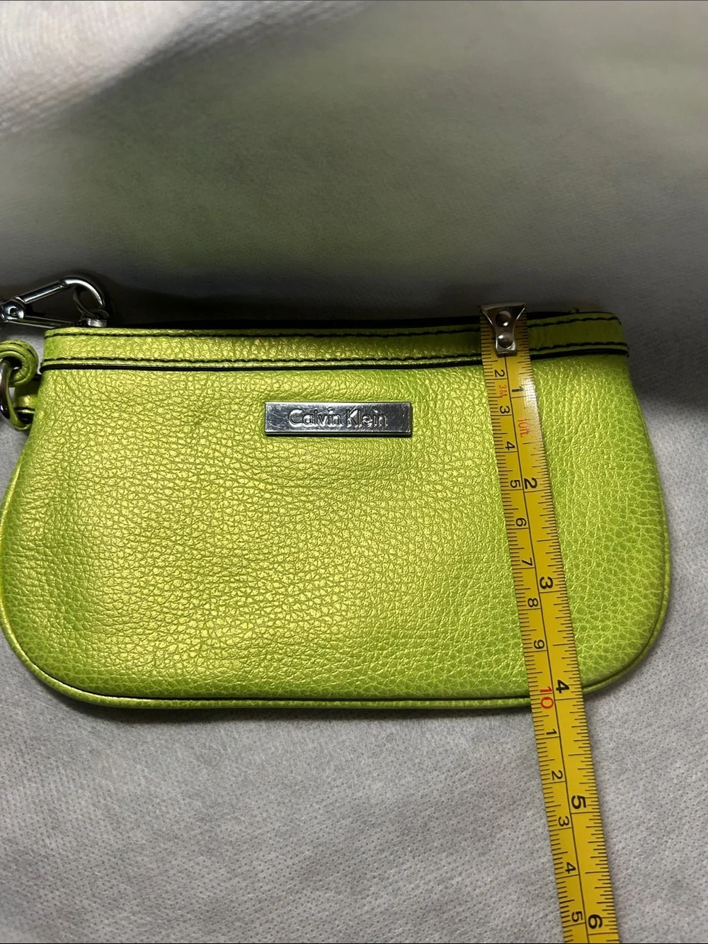 Calvin Klein Neon Green Leather Wristlet Clutch